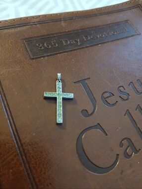 Vintage Sterling Silver Cross With Rhinestones Stamped Sterling